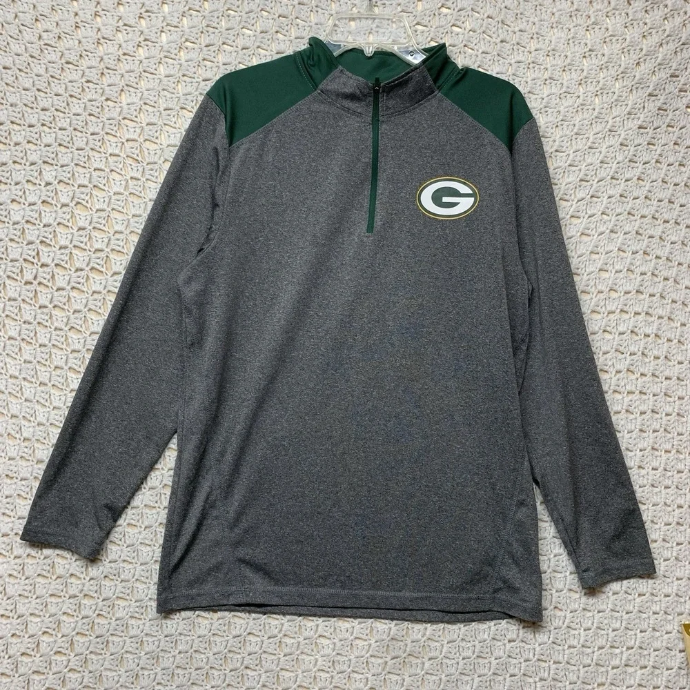Green Bay Packers 1/4 Zip Pullover Shirt Mens Sz L NFL Team Apparel Gray